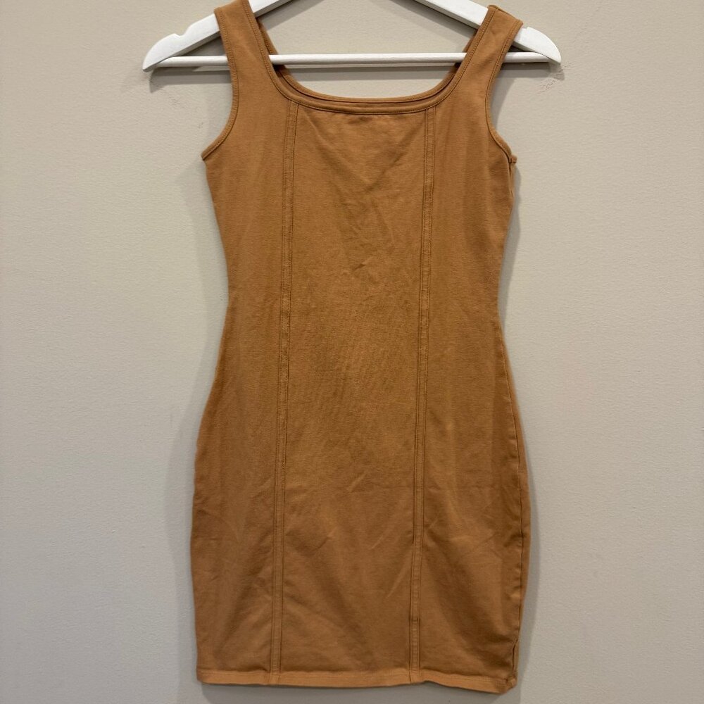 Wild Fable Tan Camel Bodycon Mini Dress Square Neck Size Small New / Never Worn